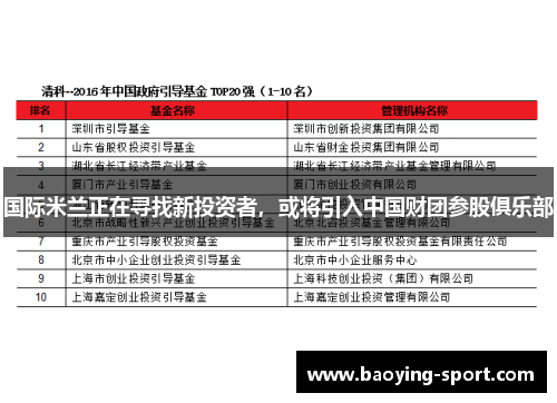 国际米兰正在寻找新投资者，或将引入中国财团参股俱乐部